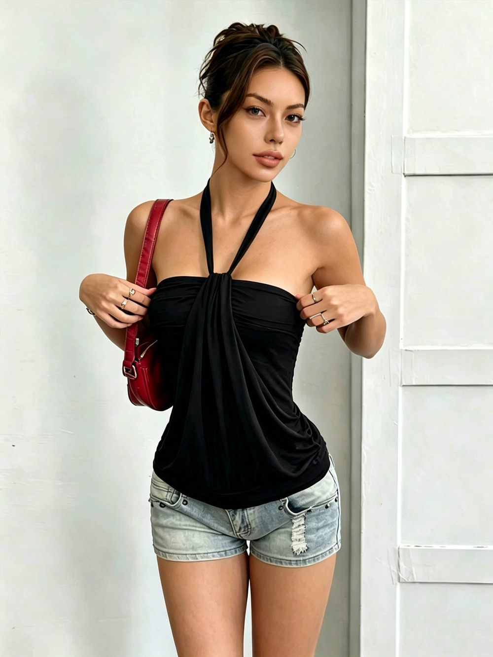 Zara Black Halter Draped Twist Pleated Loose Camisole Tube Top